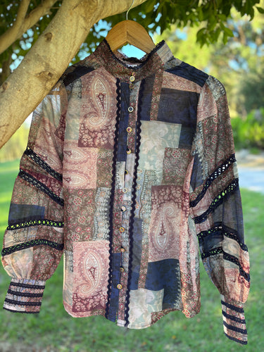 Vintage Patchwork Print Blouse