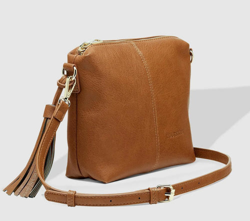 Kasey Crossbody Bag - Stripe Strap - Tan