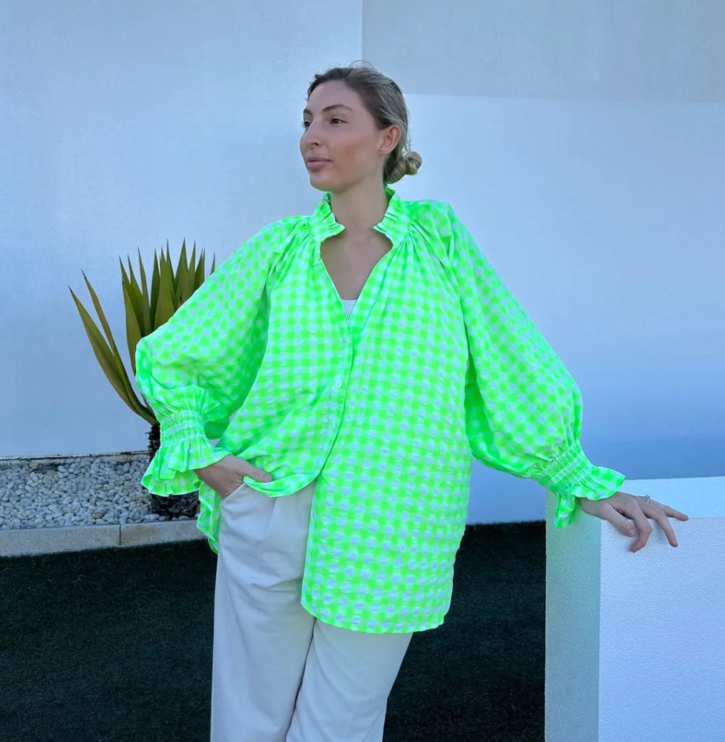 Gingham Top - 840 ~ Fluro Green