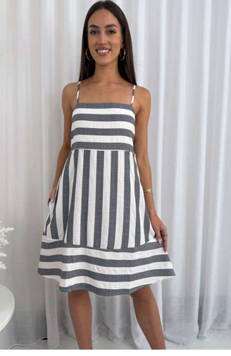 Sunset Stripe Mini Dress – Grey