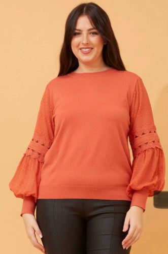 ALBANY LACE SLEEVES KNIT JUMPER Burnt Orange