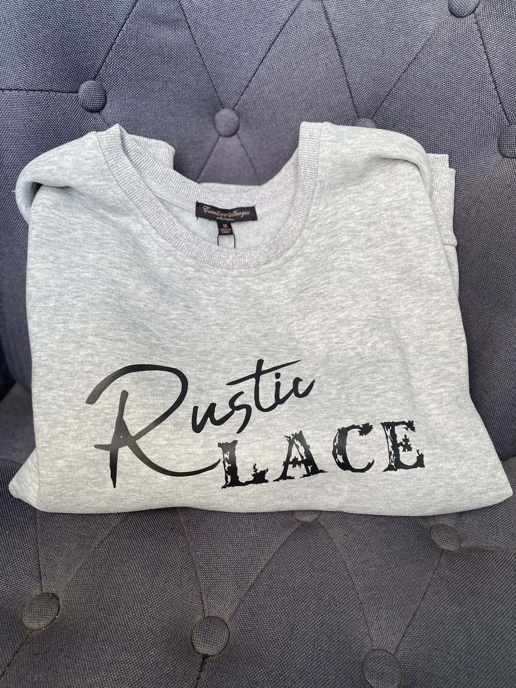 Grey rustic lace crew neck sweater
