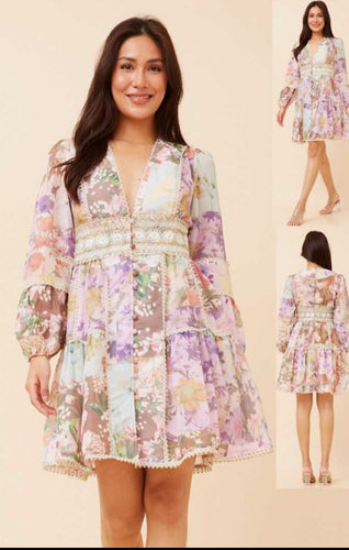 Floral Patchwork Tiered Dress- light