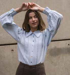 Blouse with Lace Trim - Blue