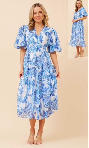 Azure Bloom Midi Dress
