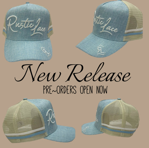 PRE-ORDER~ Rustic Lace Signature Trucker Cap- Skye Blue