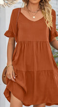 V-NECK FRILL SLEEVE SMOCK MINI DRESS- Rust