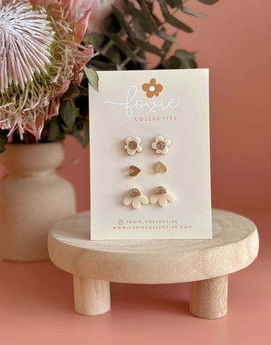 Stud Pack Trio #3 | Cream + Gold