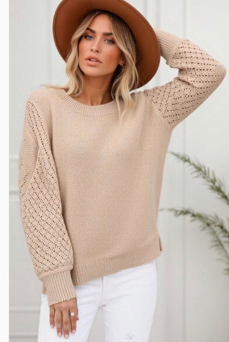 Oat Pointelle Sleeve Knit