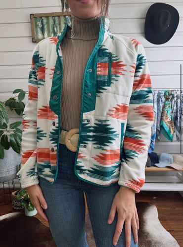Aztec Fleece Snap Buttoned Jacket