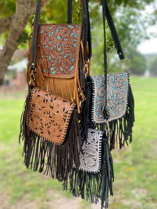 Tooling Leather Hand Carved Flap Sling Bag – TLB14- Brown