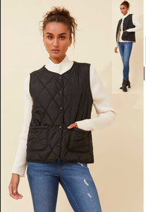 Quilted Black Button-Up Vest