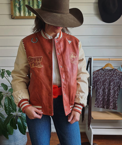 36164J - Faux Leather Western Embroidered Bomber Jacket