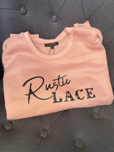 Pink rustic lace crew neck sweater