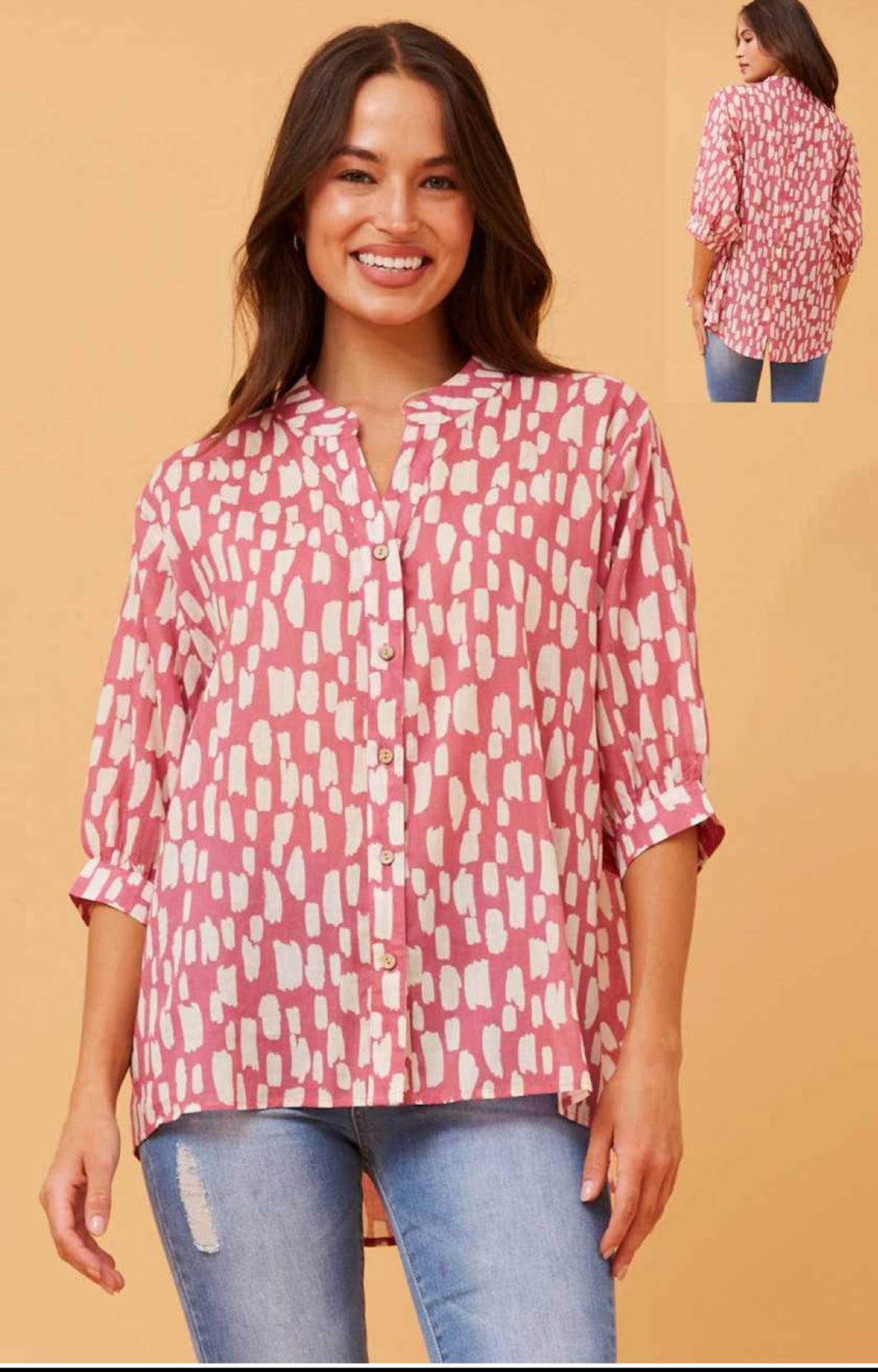 BELINA ABSTRACT PRINT TOP~ Pink