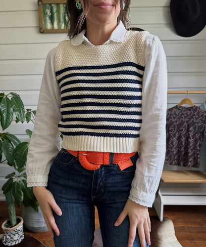 Striped Knit Vest ~ Navy