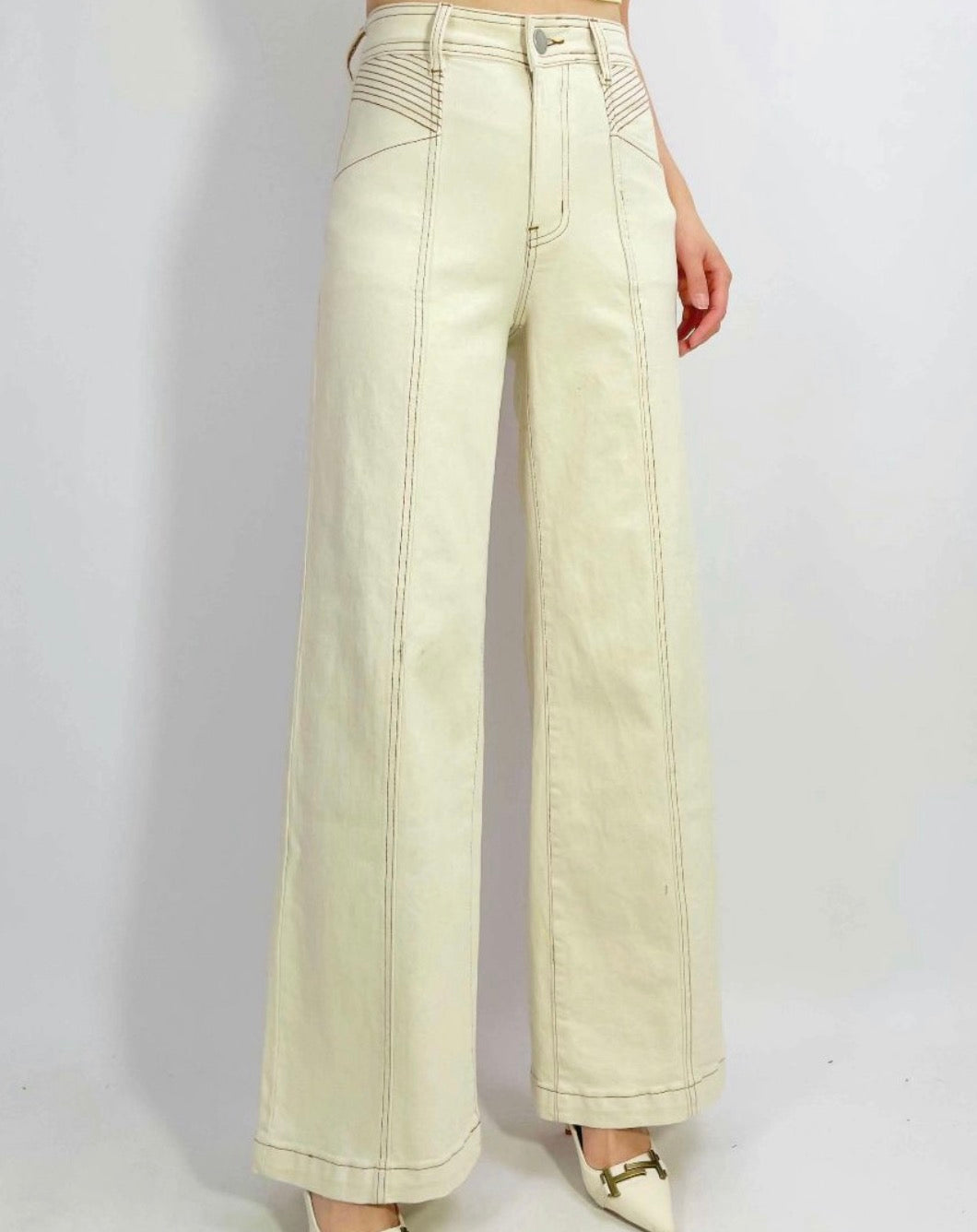 Cream embroidered detail Denim Jeans