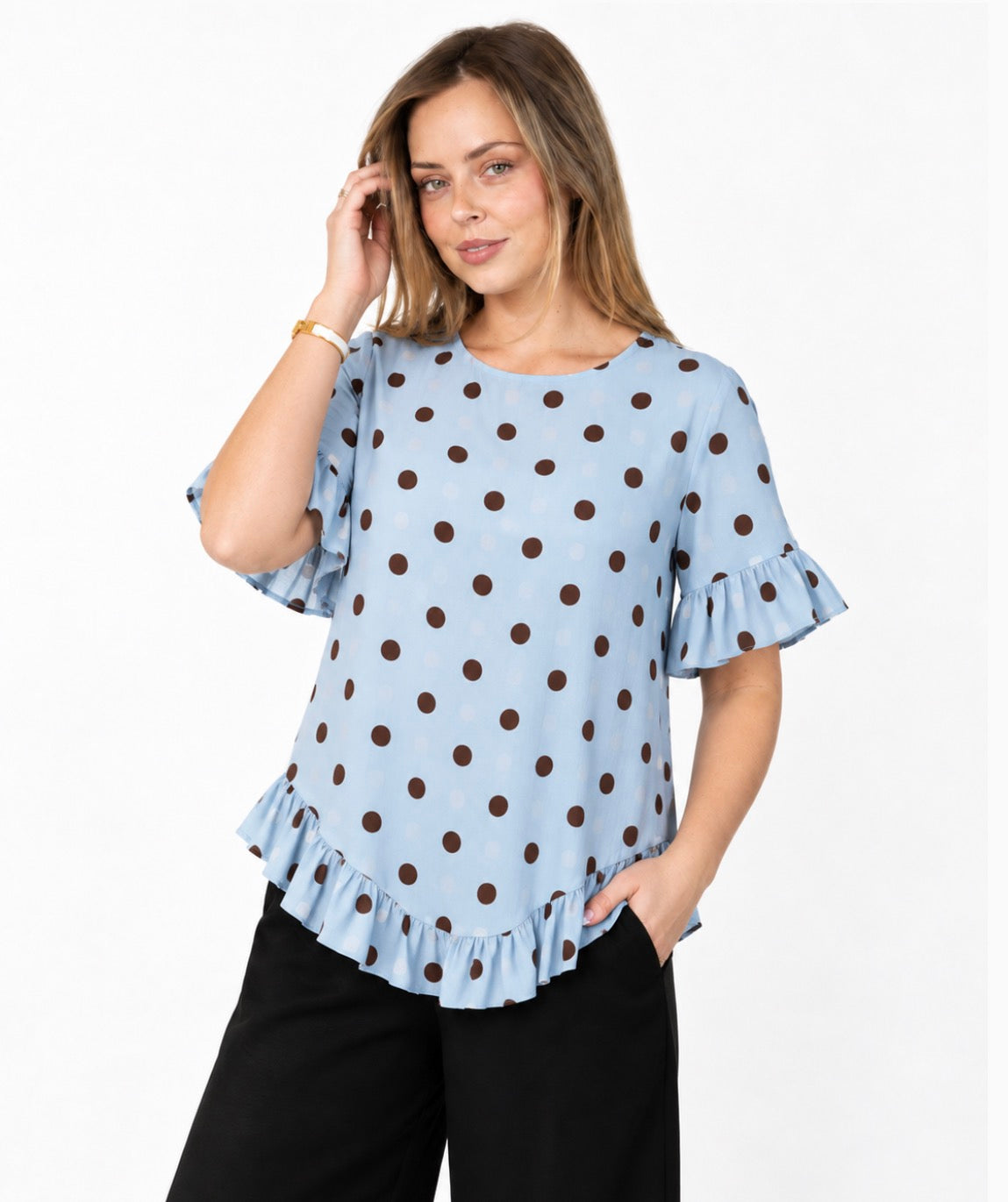 Tilly Spot Frill Top – Blue