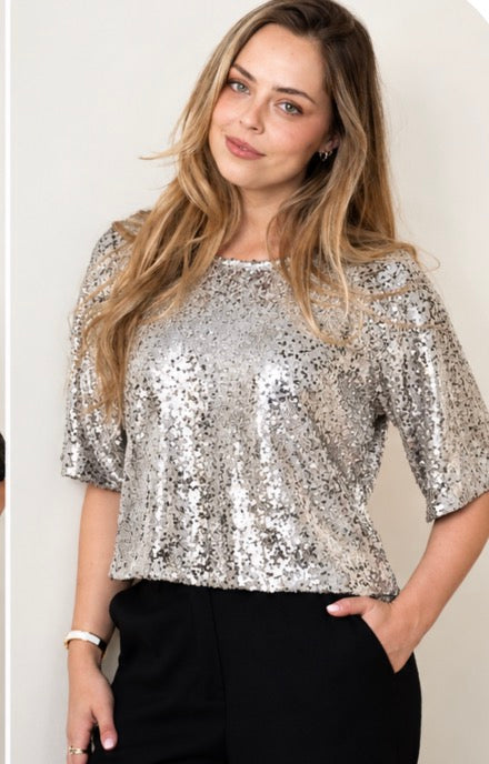 After Dark Sequin Top Silver
