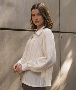 Blouse with Lace Trim - Cream