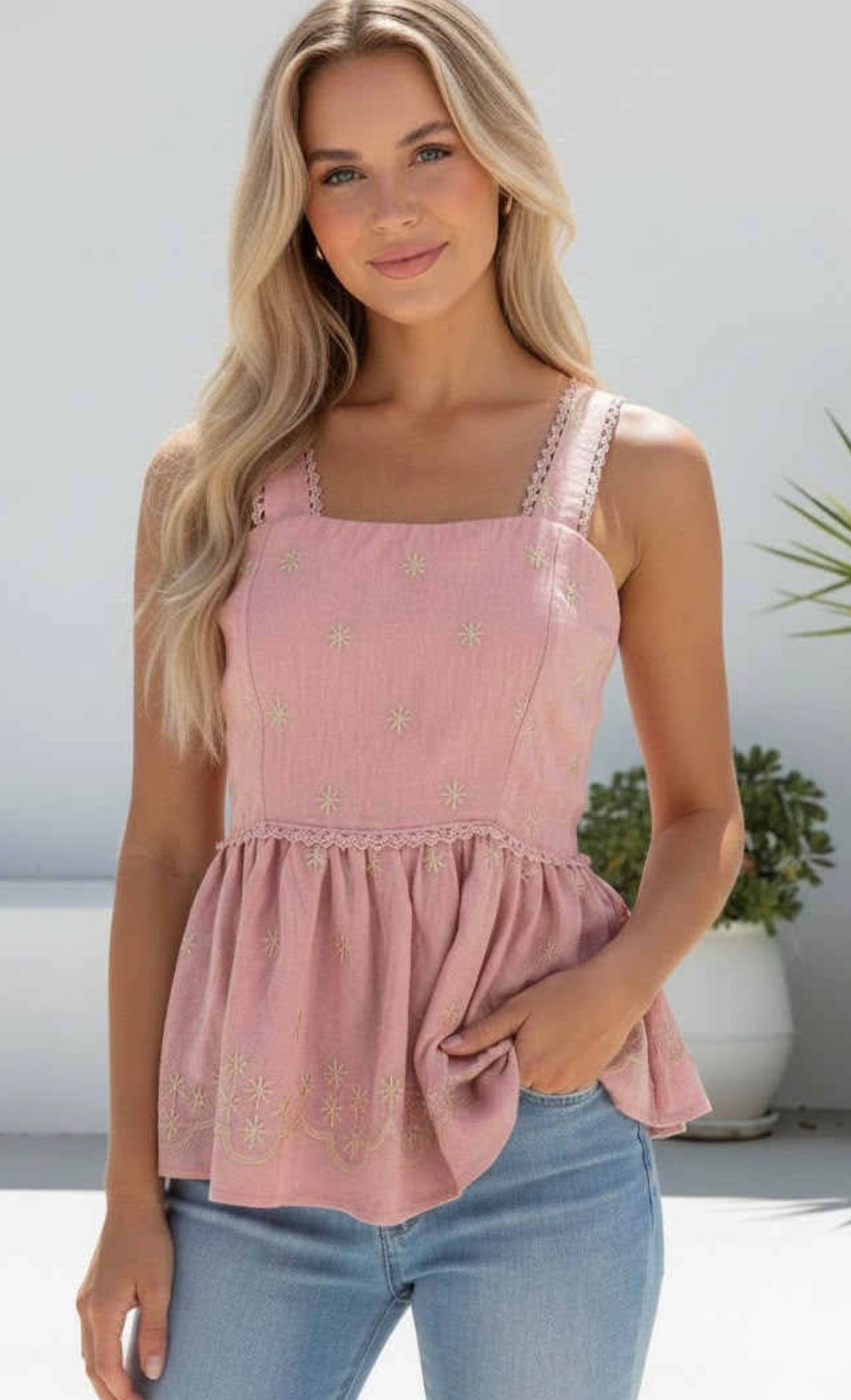 Merriwa Embroidered Top – Pink