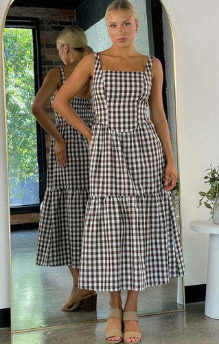 Gingham Dress - Brown