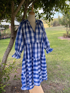 Gingham Dress 786 - Blue