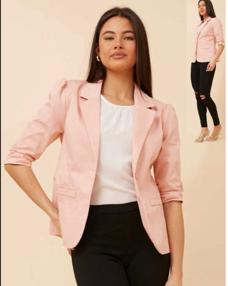 Rosewater Ruched Sleeve Blazer
