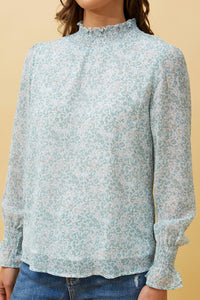 DIANA ABSTRACT PRINT BLOUSE- Pale Blue