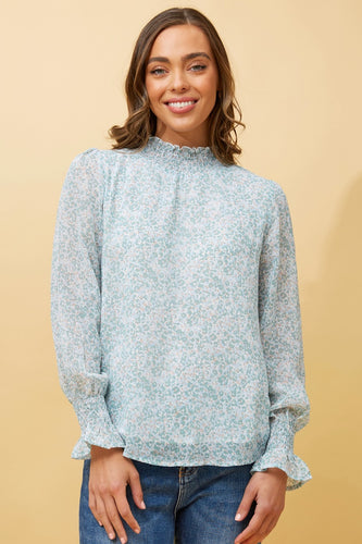 DIANA ABSTRACT PRINT BLOUSE- Pale Blue