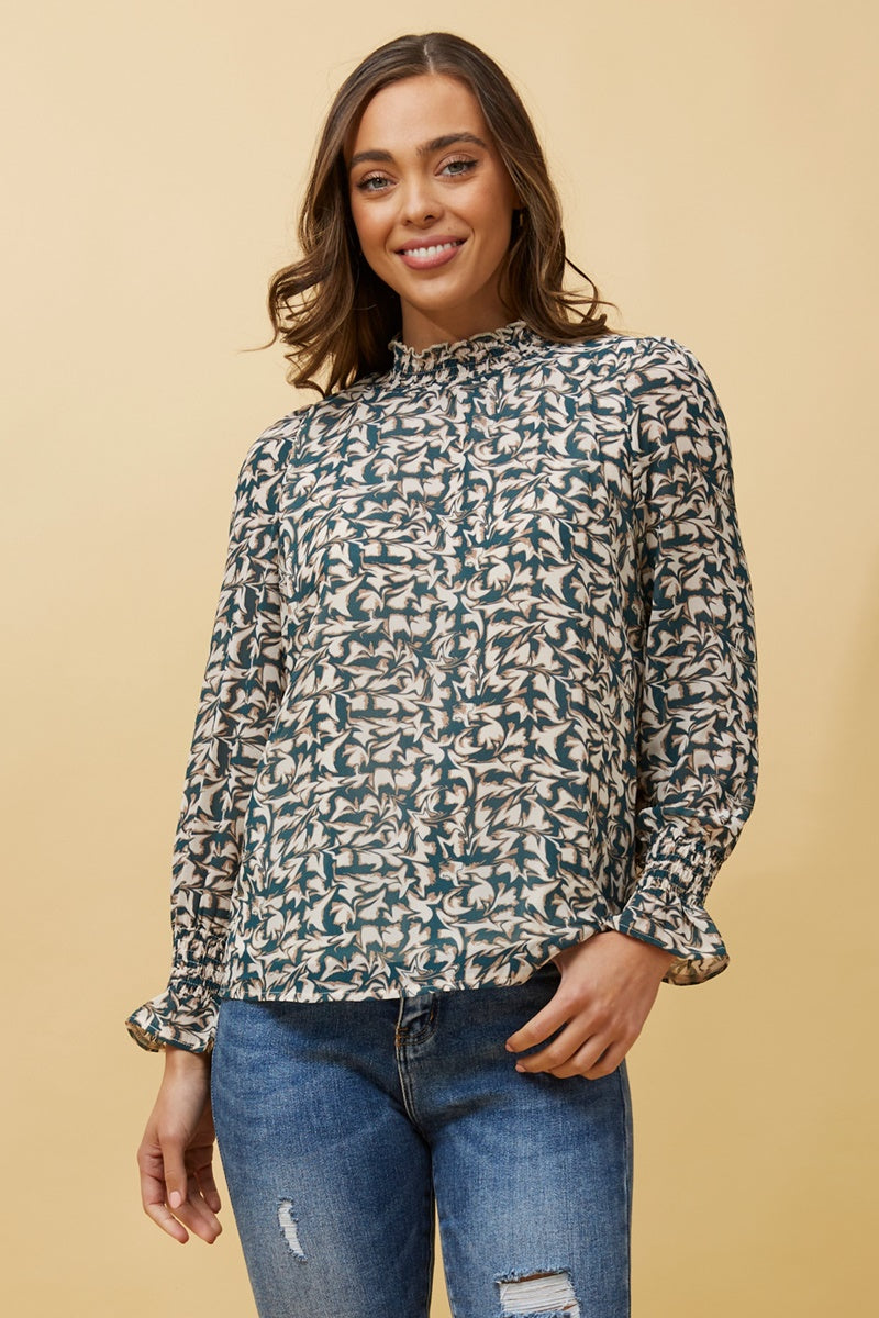 DIANA ABSTRACT PRINT BLOUSE- Emerald pattern