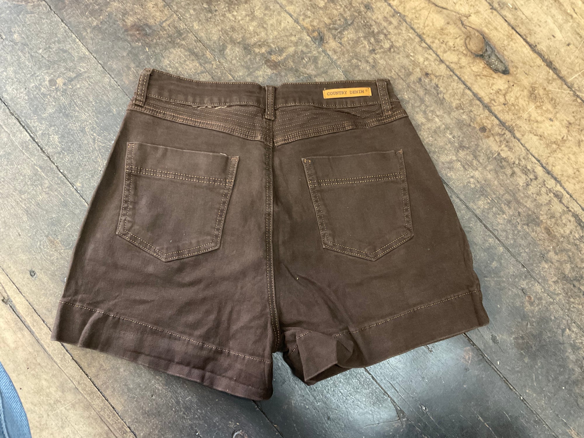 Brown Denim -fold over pocket detailed stitching