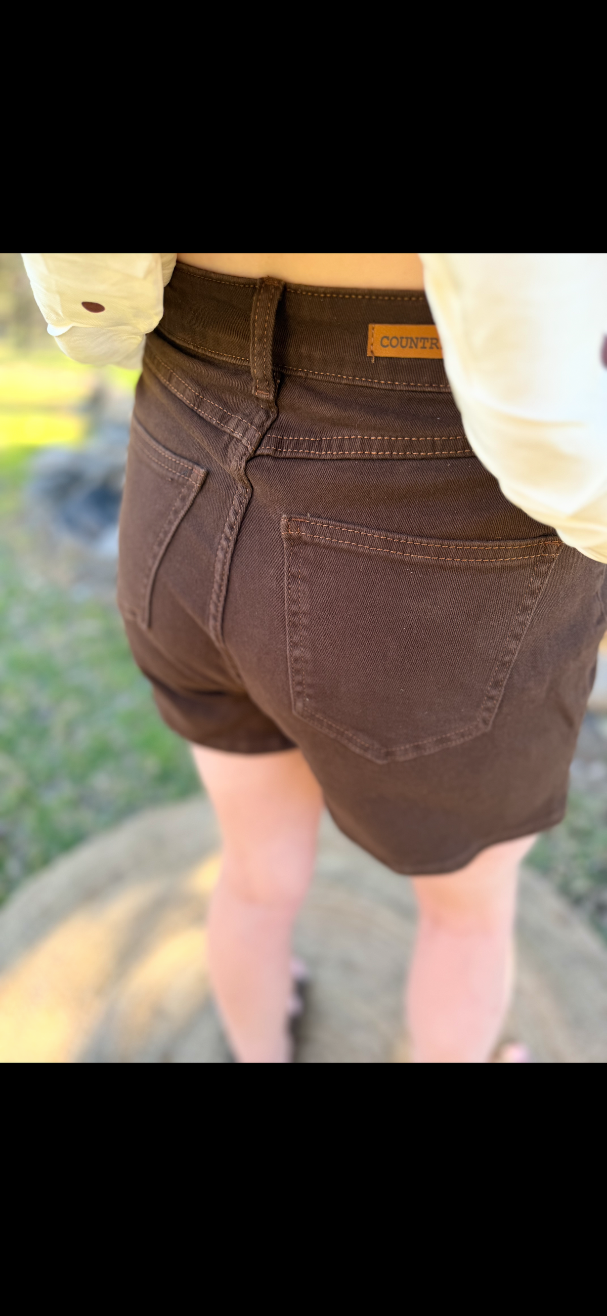 Brown denim shorts - plain pocket