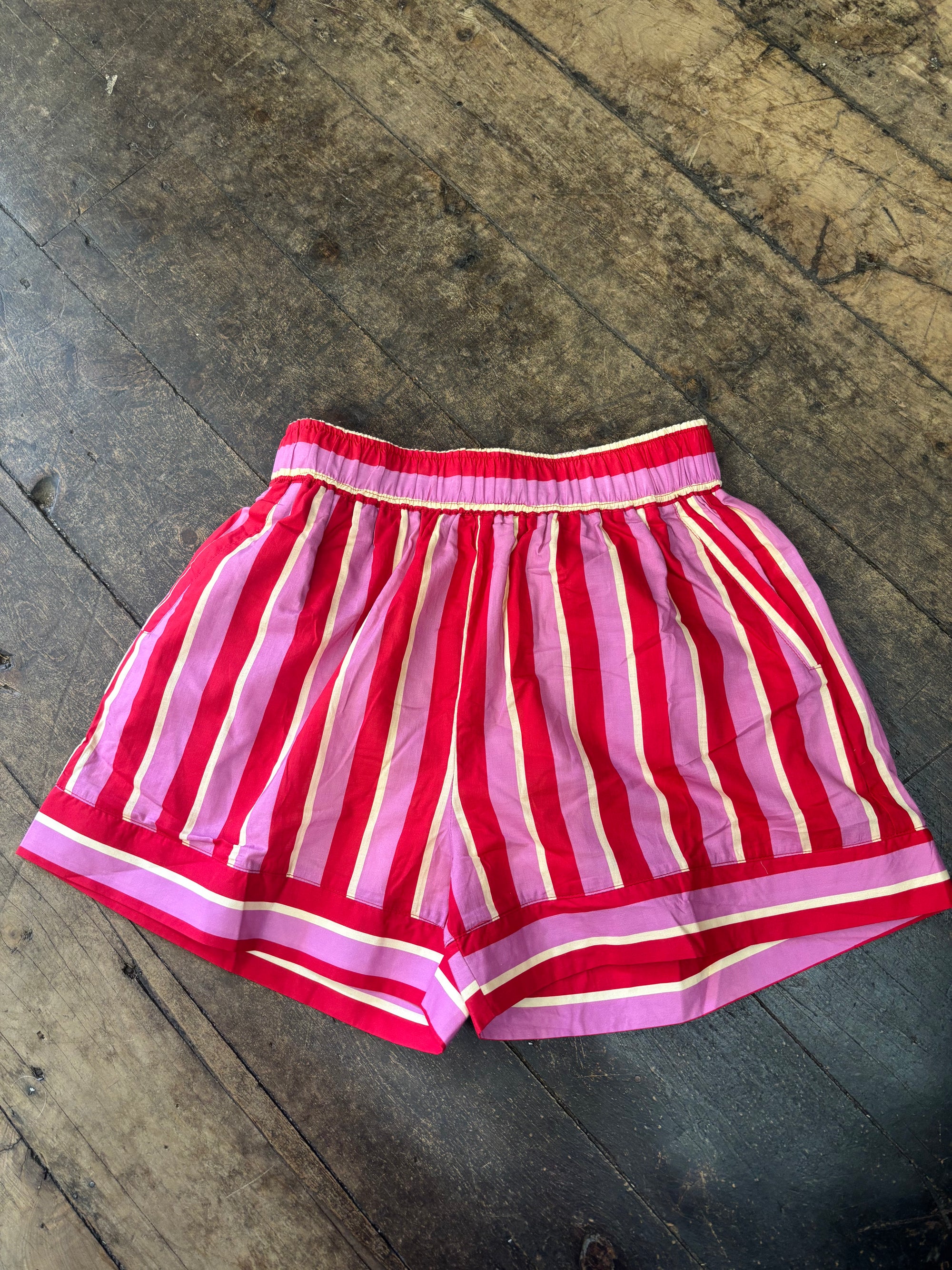 Pink, red and cream stripe shorts