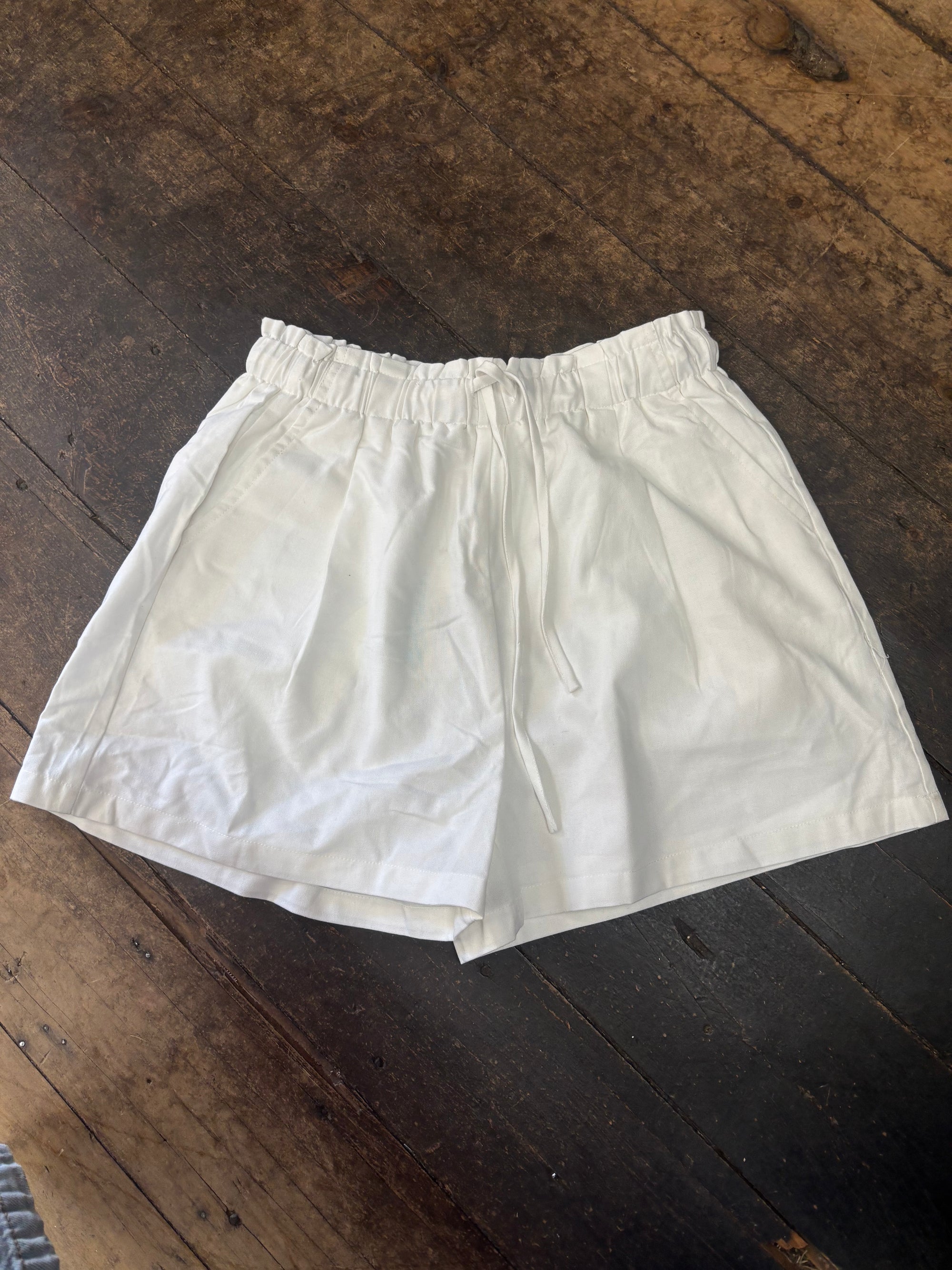White linen shorts
