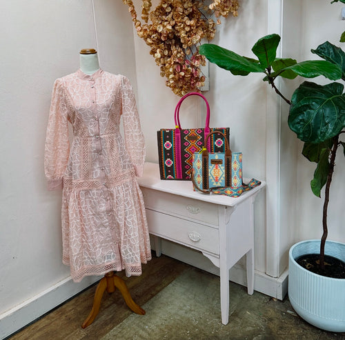 Mercy Floral Embroidered Dress - Pink