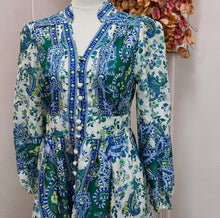 Paisley Floral Long Sleeve Dress - Multi Blue