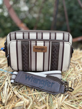 Wrangler Stripe Printed Crossbody Purse with Wallet Compartment - Coffee