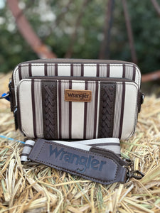 Wrangler Stripe Printed Crossbody Purse with Wallet Compartment - Coffee