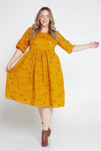 GOLDEN DUST RURAL OUTBACK SHORT SLEEVE ORGANIC LINEN DRESS