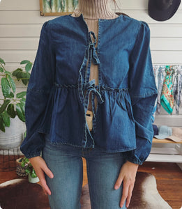 Vintage Tie-Front Denim Top