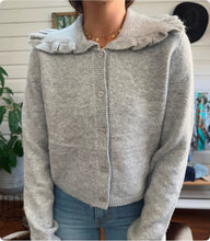 Ruffle Collar Knit Cardigan – Grey