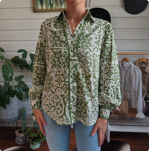 Contrast Piping Co-Ord Shirt - Green