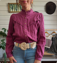 Lena Cotton blouse, Striped and textured, Golden buttons - Purple