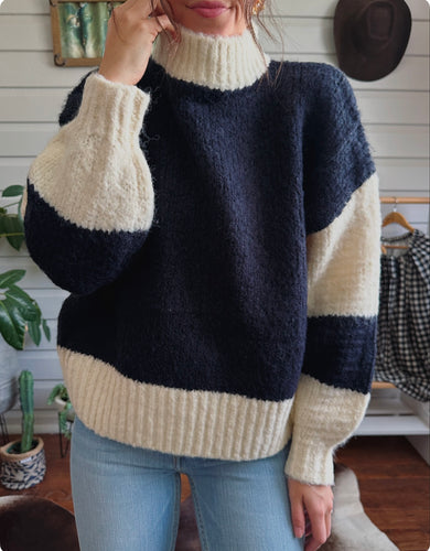 Navy Colorblock Knit Sweater