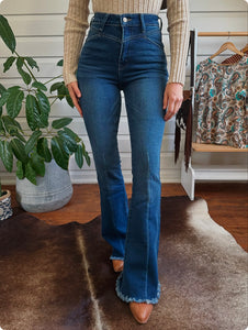 WESTERN HIGH RISE FRAYED HEM FLARE-KC7858M