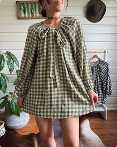Country Check Mini Dress- olive