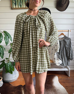 Country Check Mini Dress- olive
