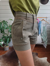 Denim Shorts - Detailed Stitching - Khaki