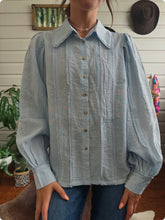 Blouse with Lace Trim - Blue